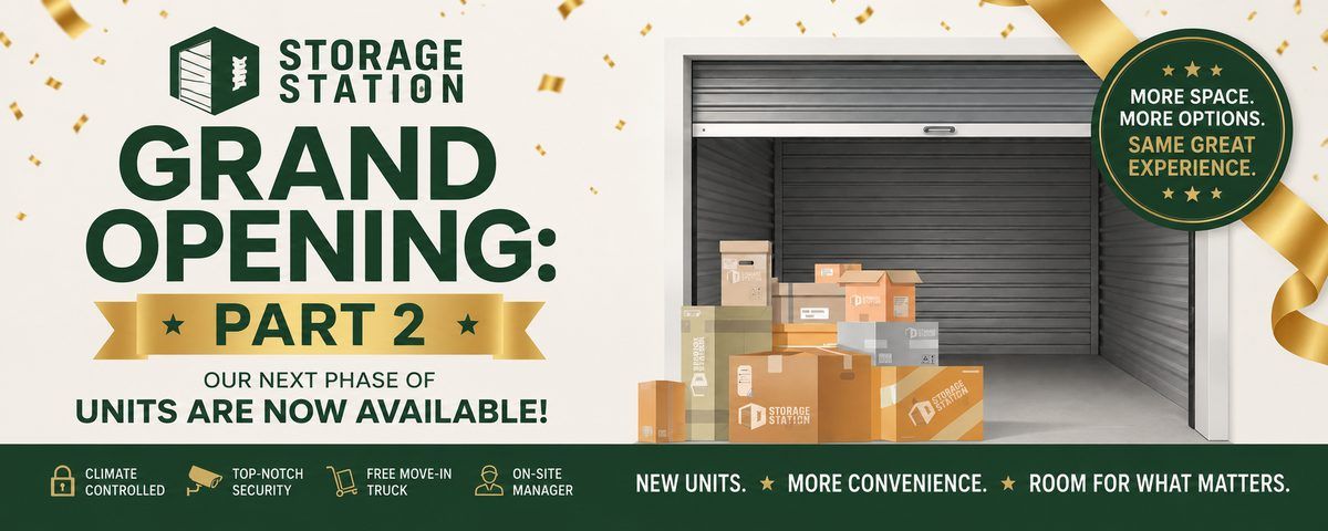 Grand Opening: Part 2 — 50% off all units for the first 3 months, plus free truck rental with move-in, at Storage Station