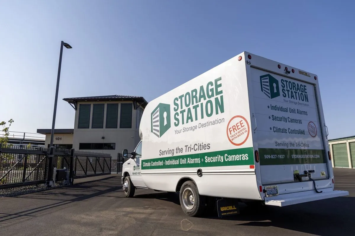 Storage Station moving truck — rear door closed