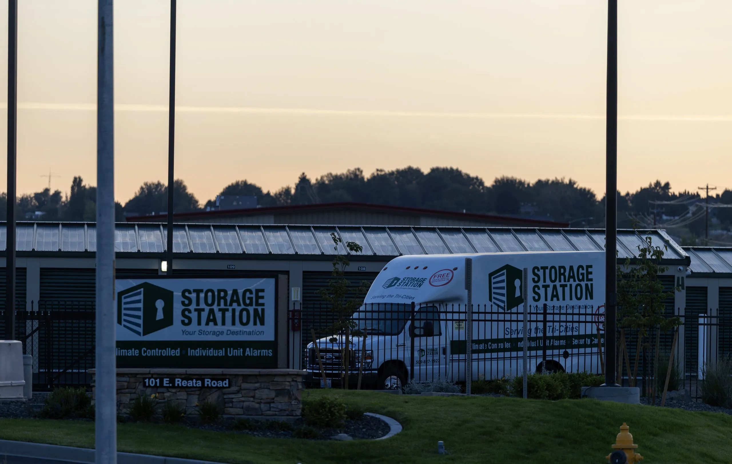 Storage Station moving truck at sunset